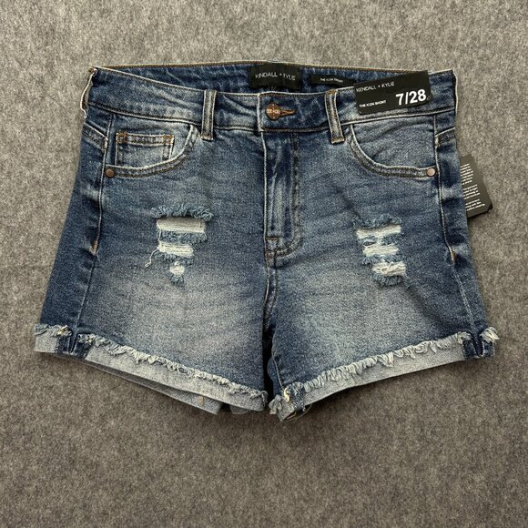 Kendall + Kylie The icon Cuffed Jean Shorts Women's Size 7 / 28 Distressed NWT - Picture 1 of 12